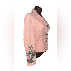 NWT LOVESTITCH Coral Pink Vibrant Embroidered Floral Jacket Blazer Size Medium